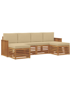 Set divani 6 pcs Naturale e Beige Legno di Acacia Massello 2