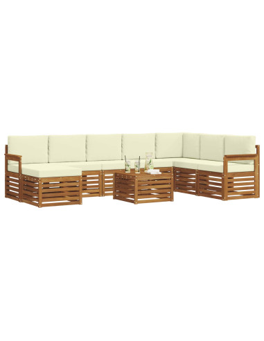 Set divani 9 pcs Naturale e Crema Legno di Acacia Massello