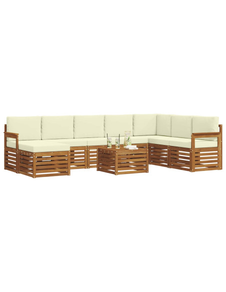 Set divani 9 pcs Naturale e Crema Legno di Acacia Massello