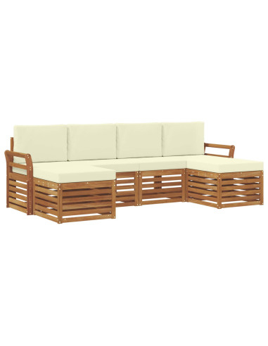 Set divani 6 pcs Naturale e Crema Legno di Acacia Massello
