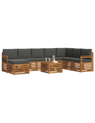 Set divani 9 pcs Naturale e Antracite Legno di Acacia Massello