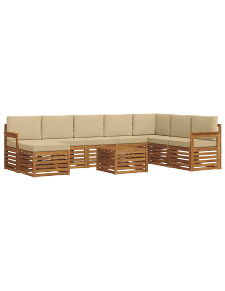 Set divani 9 pcs Naturale e Beige Legno di Acacia Massello