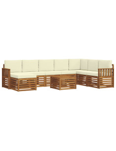Set divani 9 pcs Naturale e Crema Legno di Acacia Massello 2