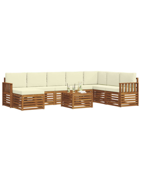 Set divani 9 pcs Naturale e Crema Legno di Acacia Massello