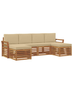 Set divani 6 pcs Naturale e Beige Legno di Acacia Massello 2