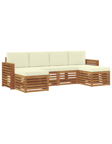 Set divani 6 pcs Naturale e Crema Legno di Acacia Massello