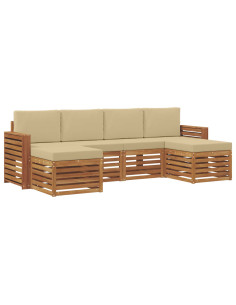 Set divani 6 pcs Naturale e Beige Legno di Acacia Massello 2