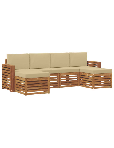 Set divani 6 pcs Naturale e Beige Legno di Acacia Massello