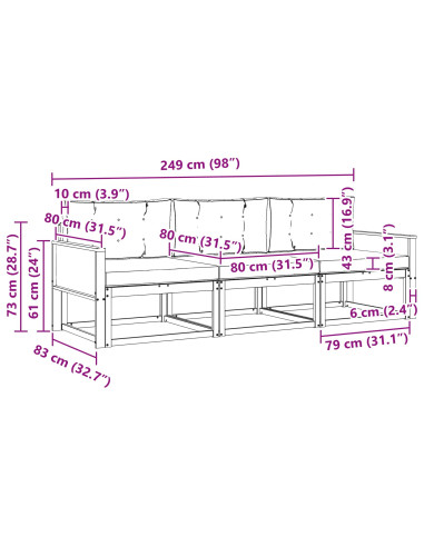 Set di divani da esterno con cuscino 3 pcs Naturale e Antracite