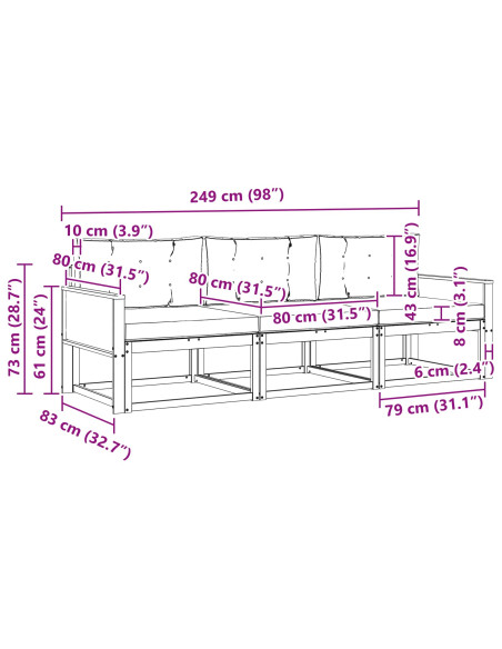 Set di divani da esterno con cuscino 3 pcs Naturale e Antracite