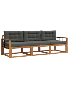 Set di divani da esterno con cuscino 3 pcs Naturale e Antracite 2