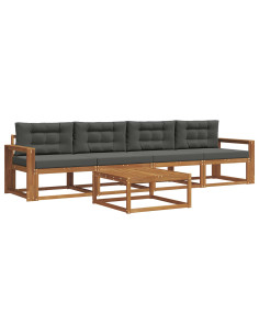 Set di divani da esterno con cuscino 5 pcs Naturale e Antracite 2
