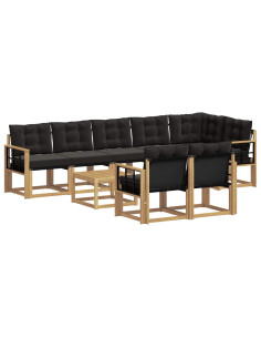 Set di divani da esterno con cuscino 9 pcs Bianco e Nero 2