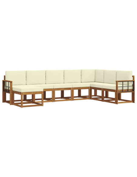 Set di divani 8 pcs Naturale e Crema Legno di Acacia Massello