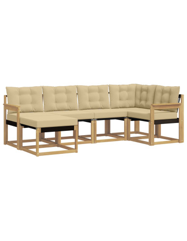 Set di divani da esterno con cuscino 6 pcs Bianco e Beige
