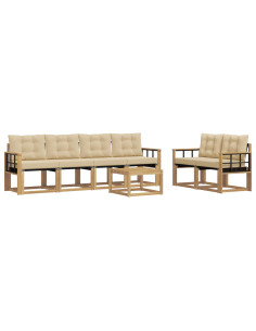 Set di divani da esterno con cuscino 7 pcs Bianco e Beige 2