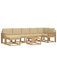 Set di divani da esterno 8 pcs Bianco e Beige Poliestere 2