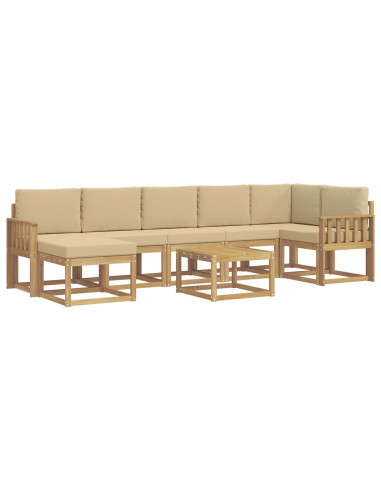 Set di divani da esterno 8 pcs Bianco e Beige Poliestere