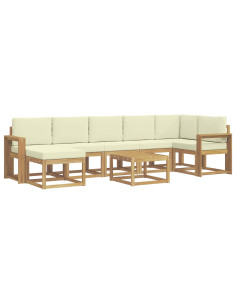 Set di divani da esterno 8 pcs Bianco e Crema Poliestere 2
