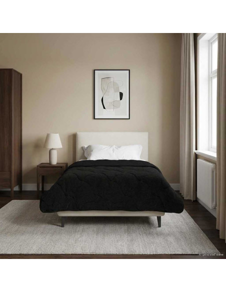 Duvet Estivo Nero 135 x 200 cm Microfibra e Fleece Teddy