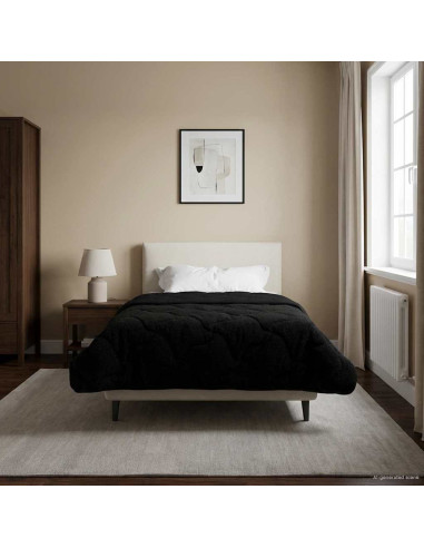 Duvet Estivo Nero 155 x 200 cm Microfibra e Fleece Teddy