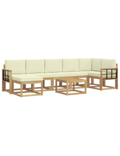 Set di divani da esterno 8 pcs Bianco e Crema Poliestere 2