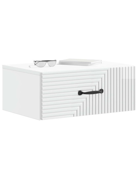 Mobiletto da notte a muro Bianco Lucido 49 x 34,5 x 20 cm