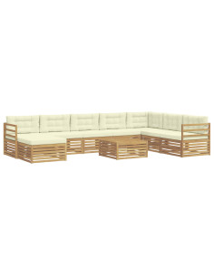 Set di divani da esterno 9 pcs Bianco e Crema Poliestere 2