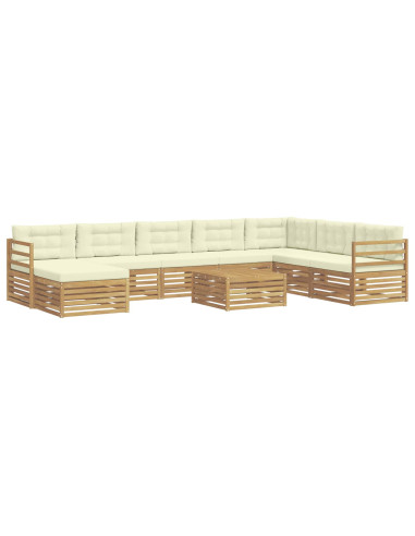 Set di divani da esterno 9 pcs Bianco e Crema Poliestere