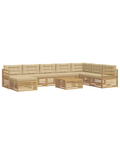 Set di divani da esterno 9 pcs Bianco e Beige Poliestere 2