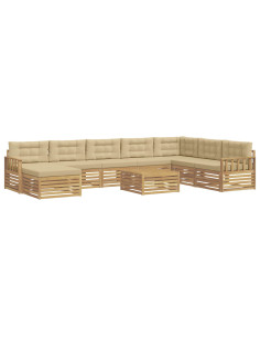 Set di divani da esterno con cuscino 9 pcs Bianco e Beige 2