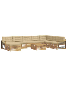 Set di divani da esterno con cuscino 9 pcs Bianco e Beige 2