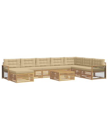 Set di divani da esterno con cuscino 9 pcs Bianco e Beige