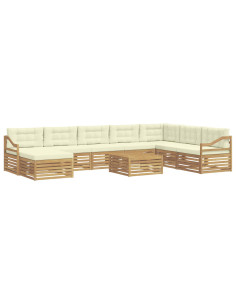 Set di divani da esterno 9 pcs Bianco e Crema Poliestere 2