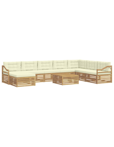 Set di divani da esterno 9 pcs Bianco e Crema Poliestere