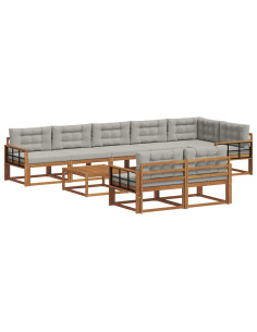 Set di divani da esterno 9 pcs Grigio Naturale e Chiaro 2