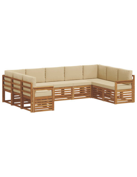 Set divani 9 pcs Naturale e Beige Legno di Acacia Massello