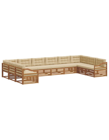 Set divani 10 pcs Naturale e Beige Legno di Acacia Massello