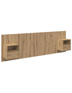 Testata con Comodino 3 pcs Rovere artigianale Legno multistrato 2