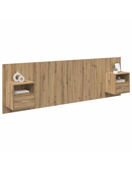 Testata con Comodino 3 pcs Rovere artigianale Legno multistrato