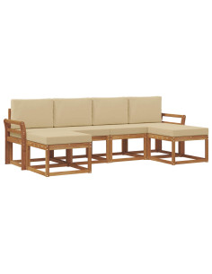 Set di divani da esterno con cuscino 6 pcs Naturale e Beige 2