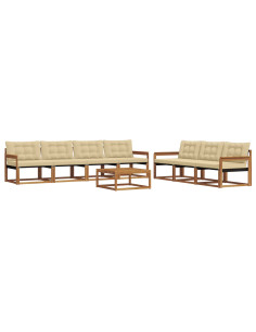 Set di divani da esterno con cuscino 8 pcs Naturale e Beige 2
