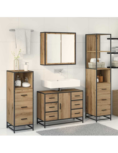 Set di mobili per il bagno con porta 3 pcs rovere artigianale