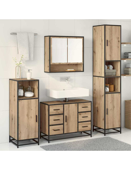 Set di mobili per il bagno con porta 3 pcs rovere artigianale
