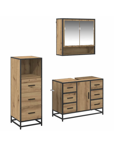 Set di mobili per il bagno con porta 3 pcs rovere artigianale
