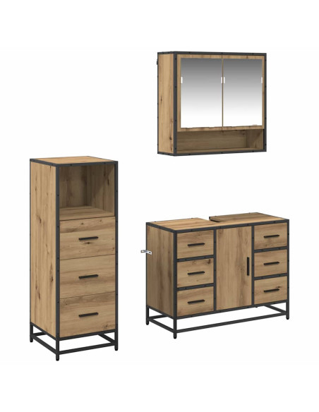 Set di mobili per il bagno con porta 3 pcs rovere artigianale