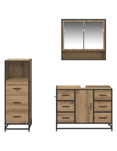 Set di mobili per il bagno con porta 3 pcs rovere artigianale