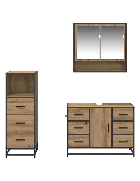 Set di mobili per il bagno con porta 3 pcs rovere artigianale