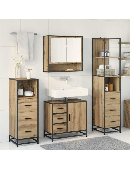 Set di mobili per il bagno con porta 4 pcs rovere artigianale