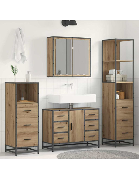 Set di mobili per il bagno con porta 4 pcs rovere artigianale